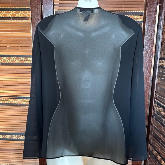 Adrianna Papell Evening Essentials Vintage Black Sheer Beaded Sequin Jacket Top - Picture 2 of 10